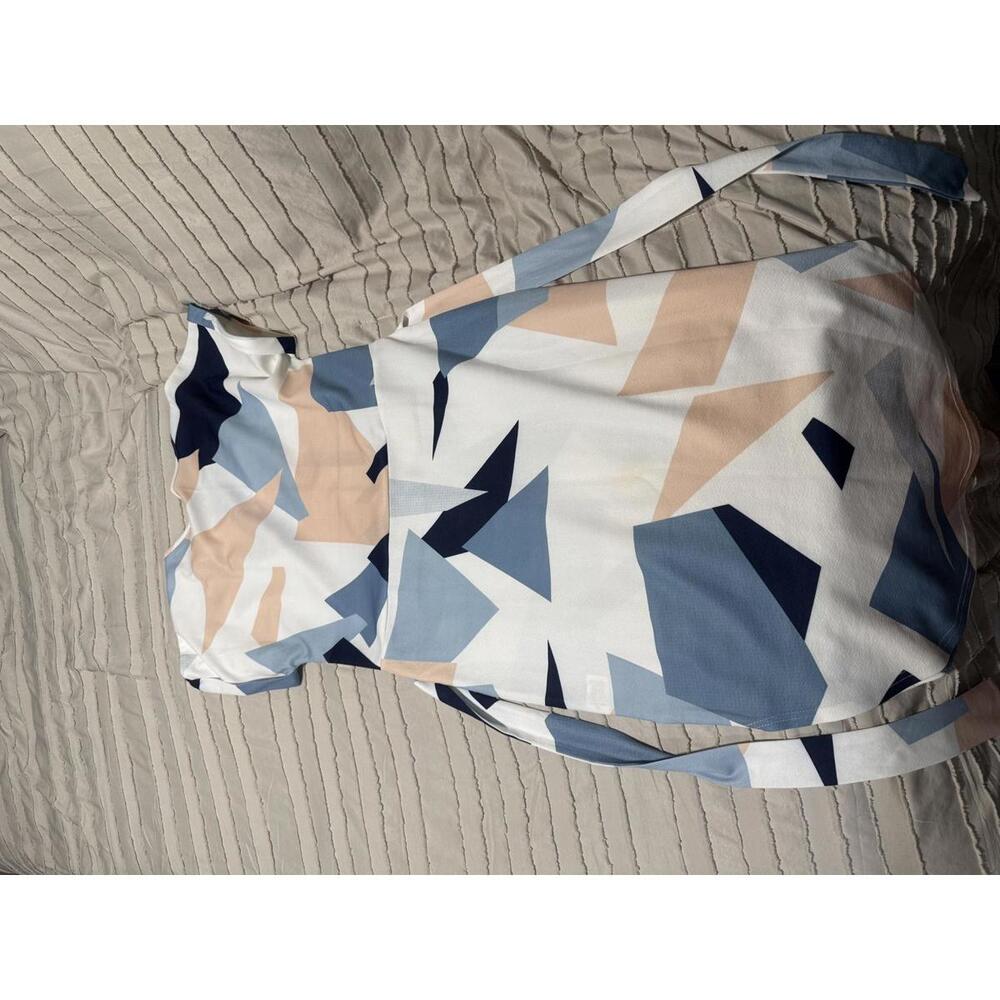 Geometric Patterned Midi Dress with Waist Tie